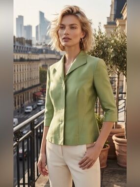 Shomi Green Silk Blouse Jacket